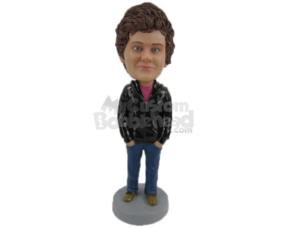 Custom Bobblehead Lovely Woman In Trendy Leather Jacket With Hands In Her Pocket - Leisure & Casual Casual Females Personalized Bobblehead & Cake Topper Custom Bobblehead Lovely Woman In Trendy Leather Jacket With Hands In Her Pocket - Leisure & Casual Casual Females Personalized Bobblehead & Cake Topper